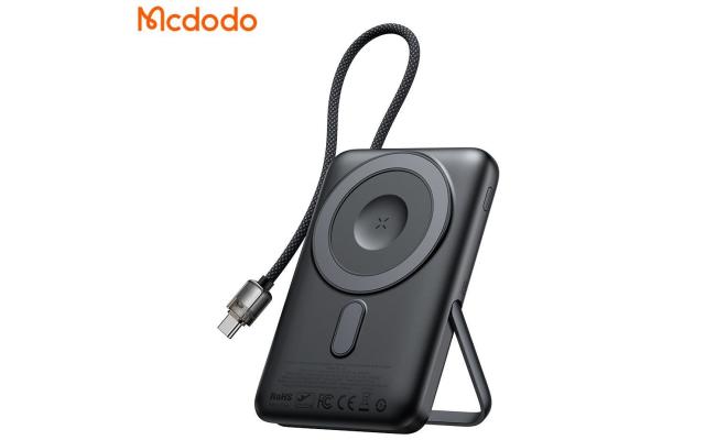 Mcdodo MC-6320 Digital Display Magnetic Power Bank 10000mAh 20W With USB-C Cable & Stand Wireless Charging for Phone watch Earbuds - Black